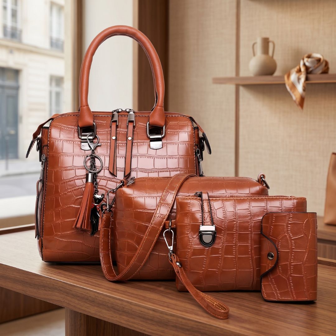 Valentina - Kit Elegante de Bolsas em Couro para Todas as Ocasiões Com 4 Peças